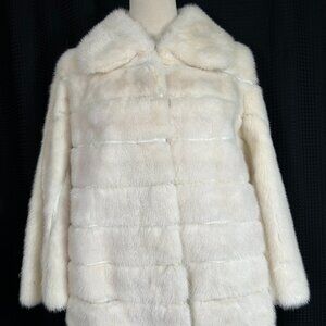 Vintage 70s  Marshall Fields Mod Cream Rabbit Fur Leather Coat  12 "Bell Sleeves